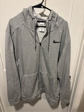 Nike Gray Full-Zip Hoodie with Black Swoosh
